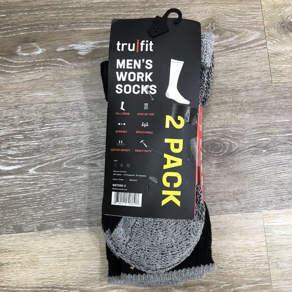 TRU FIT Underwear & Socks New Tru Fit Tall Crew Black Heavy Duty Work Socks 2 Pack Mens Size